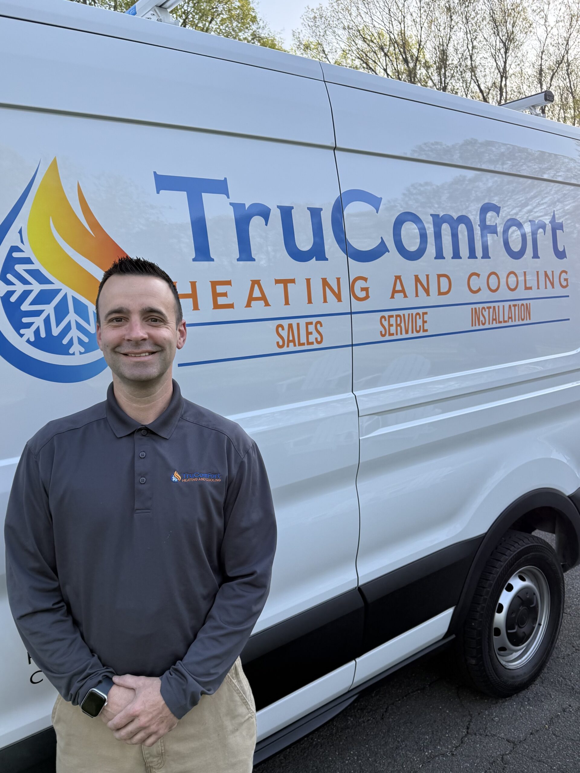 Eric Owner Next to van Eric, owner of Tru Comfort Heating and Cooling, standing next to his company van. He serves Southington, Cheshire, Plainville, and Wolcott, Connecticut.